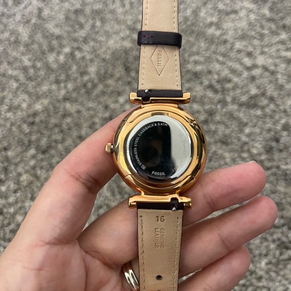 Women’s Fossil Carlie Floral Flowers Leather Band Watch Dark Purple - Picture 4 of 6